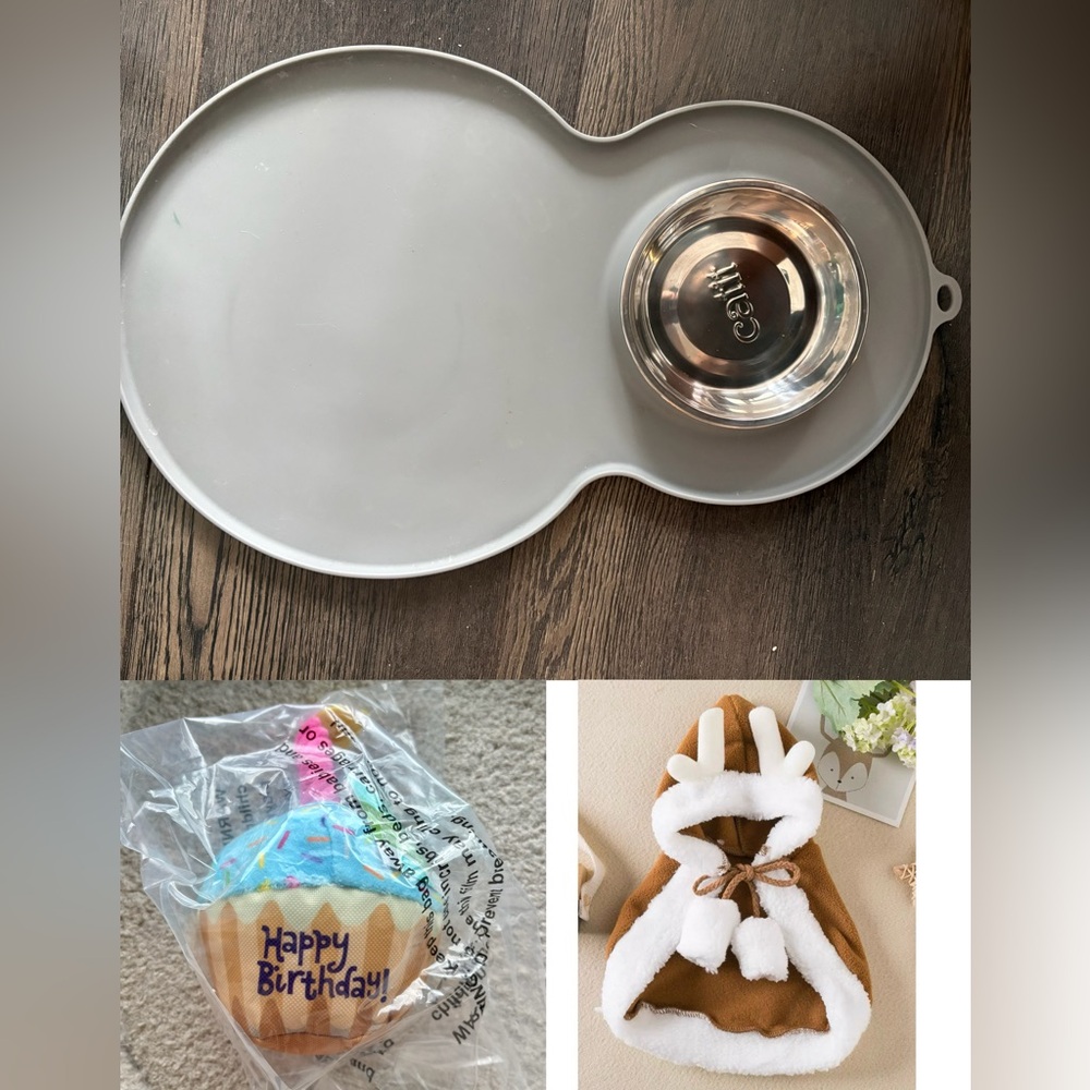 Catit peanut Feeding Mat with Stainless Steel Bowl bundle